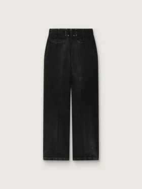 Dambyxor i svart bomullsdenim med sliten look