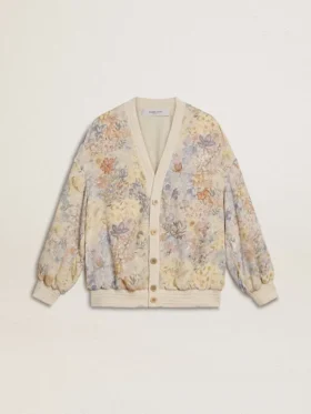 Damkofta med blommönster och broderier