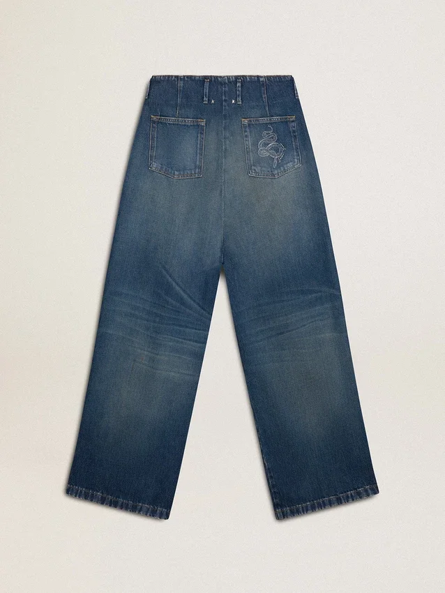 Dammjeans med vid ben och medium tvätt för det kinesiska nyåret