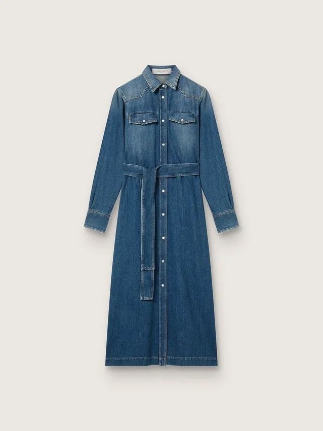 Dammklänning i denim med bälte