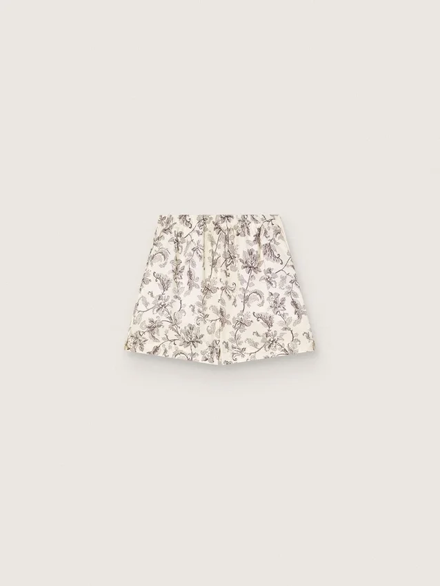 Damshorts i svart och vit bomullspoplin med blommönster