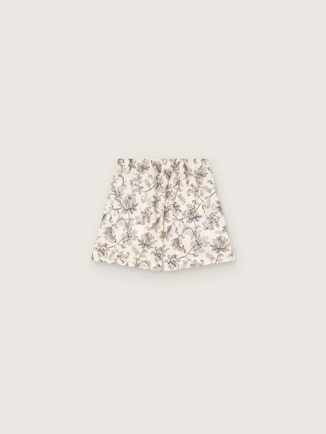 Damshorts i svart och vit bomullspoplin med blommönster