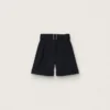 Damshorts i svart ullgabardin med midjebälte