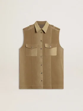 Damskjortklänning i sandfärgad denim med militära detaljer