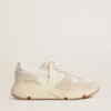 Damskor med Running Sole i canvas med beige stjärna och hälflik i platinametalliskt läder