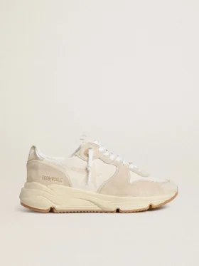Damskor med Running Sole i canvas med beige stjärna och hälflik i platinametalliskt läder