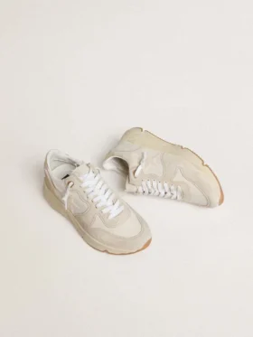 Damskor med Running Sole i canvas med beige stjärna och hälflik i platinametalliskt läder