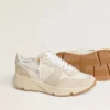 Damskor med Running Sole i canvas med beige stjärna och hälflik i platinametalliskt läder