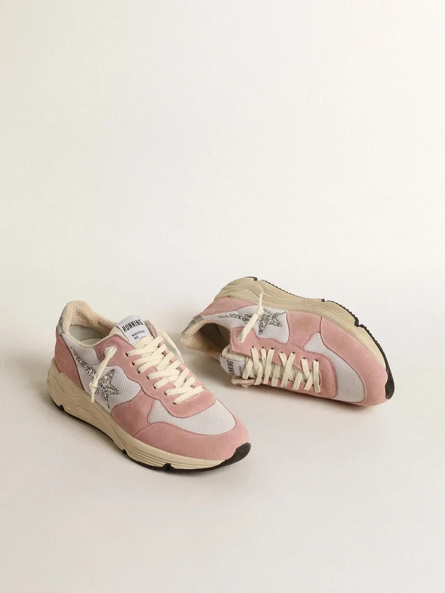 Damskor med Running Sole i grå mesh och mocka med silverglittrande stjärna