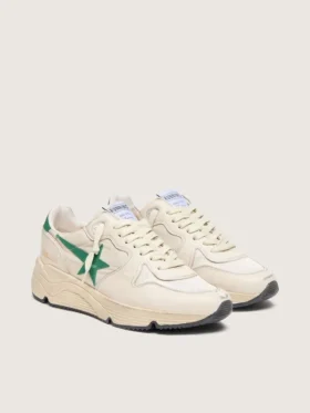 Damskor med Running Sole i krämfärgat nylon och läder med grön läderstjärna