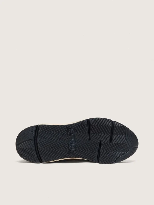 Damskor med Running Sole i krämfärgat nylon och läder med grön läderstjärna