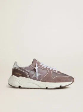 Damskor med Running Sole i lavendelfärgat nylon och mocka med tryckt stjärna och hälflik i silverläder