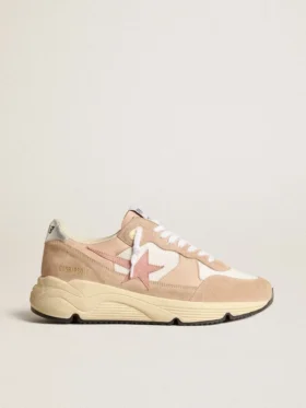Damskor med Running Sole i mesh och mocka med rosa stjärna och silverfärgad hälflik