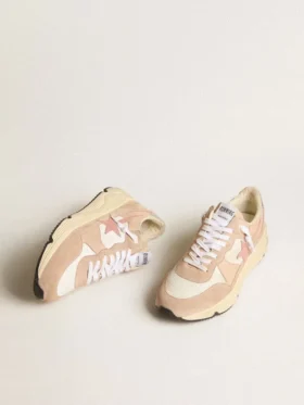 Damskor med Running Sole i mesh och mocka med rosa stjärna och silverfärgad hälflik