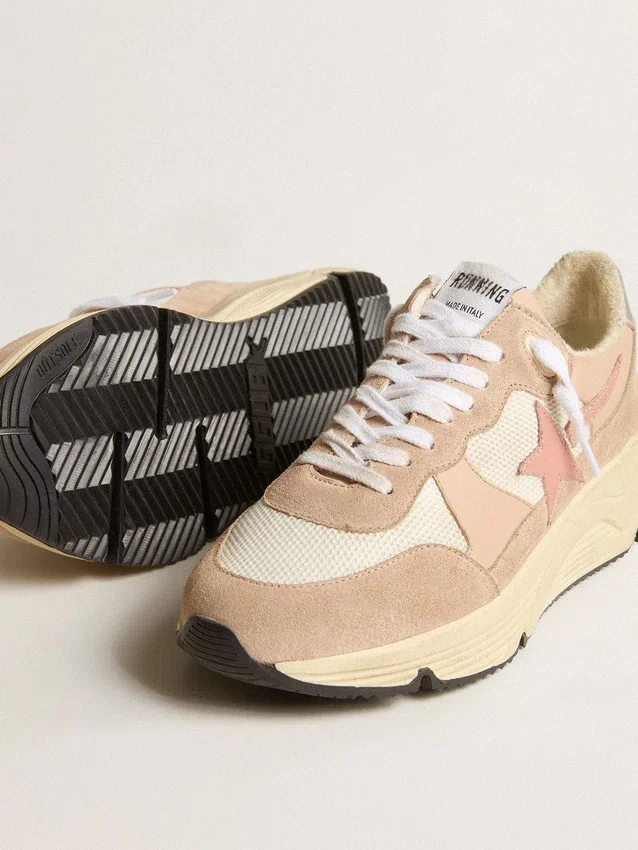 Damskor med Running Sole i mesh och mocka med rosa stjärna och silverfärgad hälflik