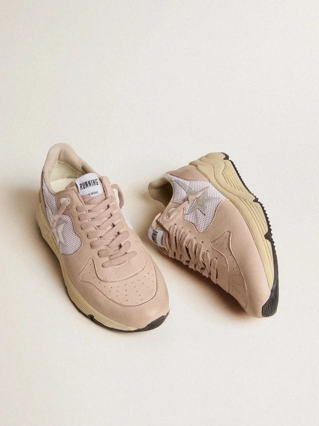 Damskor med Running Sole i mesh och nubuck med stjärna i silvermetalliskt läder