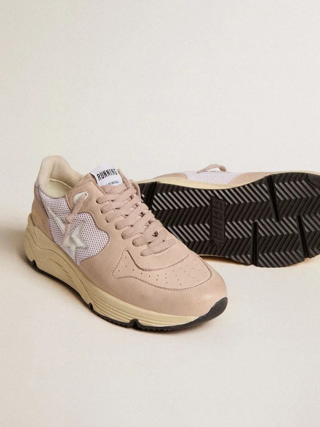 Damskor med Running Sole i mesh och nubuck med stjärna i silvermetalliskt läder