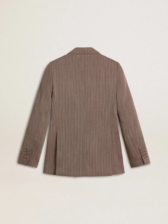 Dubbelknäppt kavaj i beige chevronmönstrad ullblandning