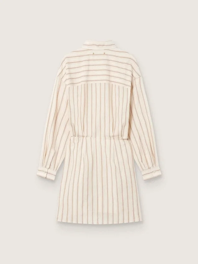 Ekru bomullskjorta för dam med beige och bruna ränder