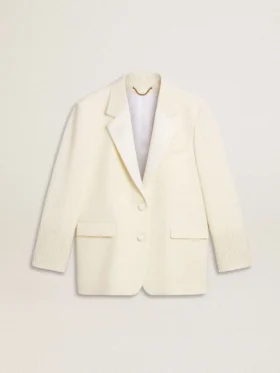 Enradig oversize-kavaj i vitt med sidenlook och broderier