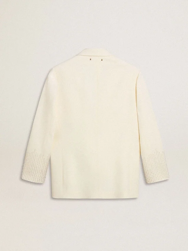 Enradig oversize-kavaj i vitt med sidenlook och broderier