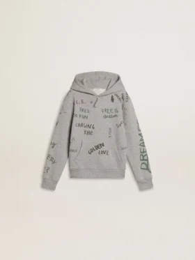 Grå barnsweatshirt med flerfärgat tryckt text