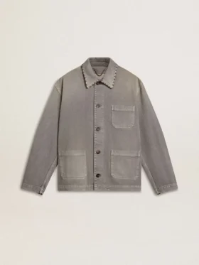Grå denimjacka för herr med nitar