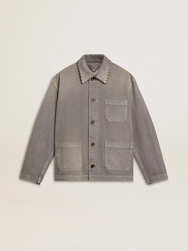 Grå denimjacka för herr med nitar