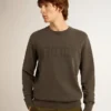 Grå herrsweatshirt med logotyp och sliten look
