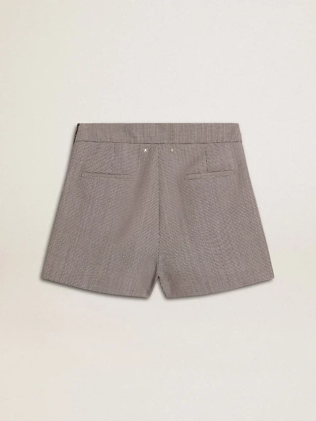 Grå minishorts för damer i houndstooth-mönstrad ull