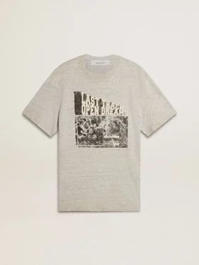 Grå skjorta för herr med vintage-effekt och tryck på framsidan