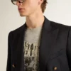 Grå skjorta för herr med vintage-effekt och tryck på framsidan