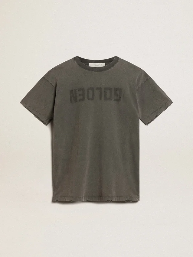 Grå T-shirtklänning för dam med slitna detaljer
