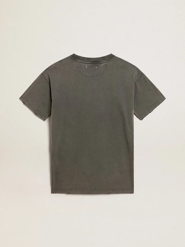 Grå T-shirtklänning för dam med slitna detaljer