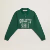 Grön, kort polo-sweatshirt för dam med tryck
