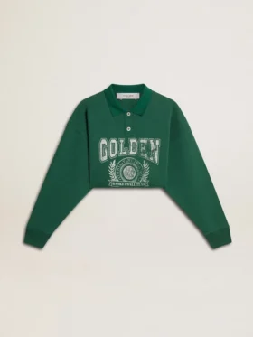 Grön, kort polo-sweatshirt för dam med tryck