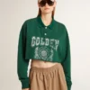 Grön, kort polo-sweatshirt för dam med tryck