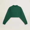 Grön, kort polo-sweatshirt för dam med tryck