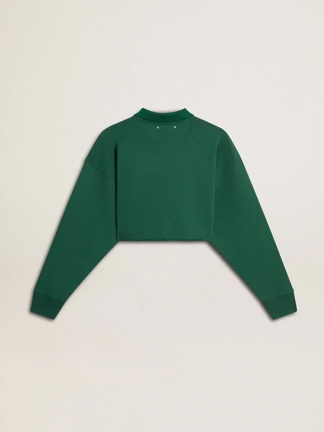 Grön, kort polo-sweatshirt för dam med tryck