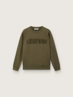 Guldfärgad unisex-tröja i militärgrön bomull med omvänt logo