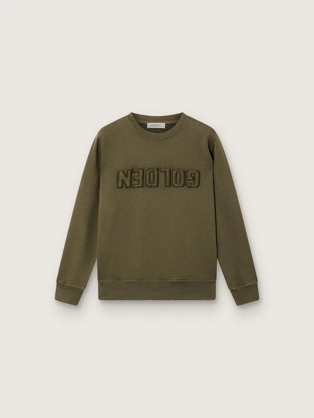Guldfärgad unisex-tröja i militärgrön bomull med omvänt logo