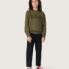 Guldfärgad unisex-tröja i militärgrön bomull med omvänt logo