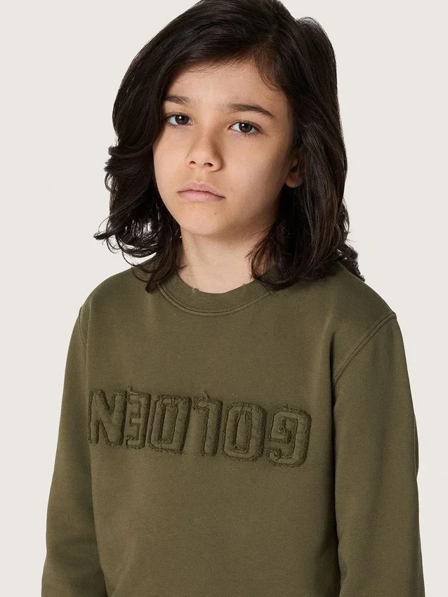 Guldfärgad unisex-tröja i militärgrön bomull med omvänt logo