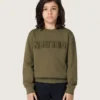 Guldfärgad unisex-tröja i militärgrön bomull med omvänt logo