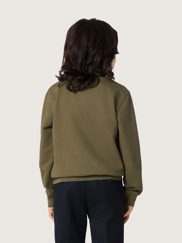 Guldfärgad unisex-tröja i militärgrön bomull med omvänt logo