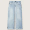 Guldfärgade bootcut-jeans för flickor i ljusblå denim med broderad logotyp