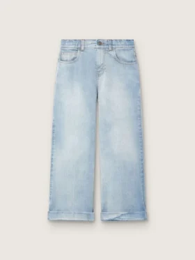 Guldfärgade bootcut-jeans för flickor i ljusblå denim med broderad logotyp