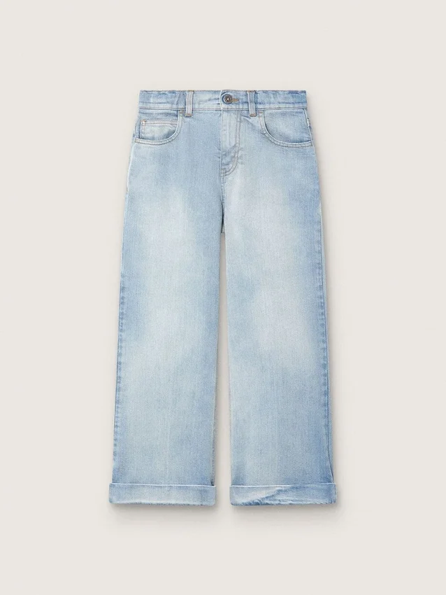 Guldfärgade bootcut-jeans för flickor i ljusblå denim med broderad logotyp