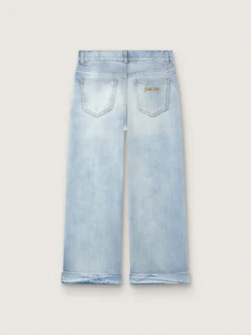 Guldfärgade bootcut-jeans för flickor i ljusblå denim med broderad logotyp