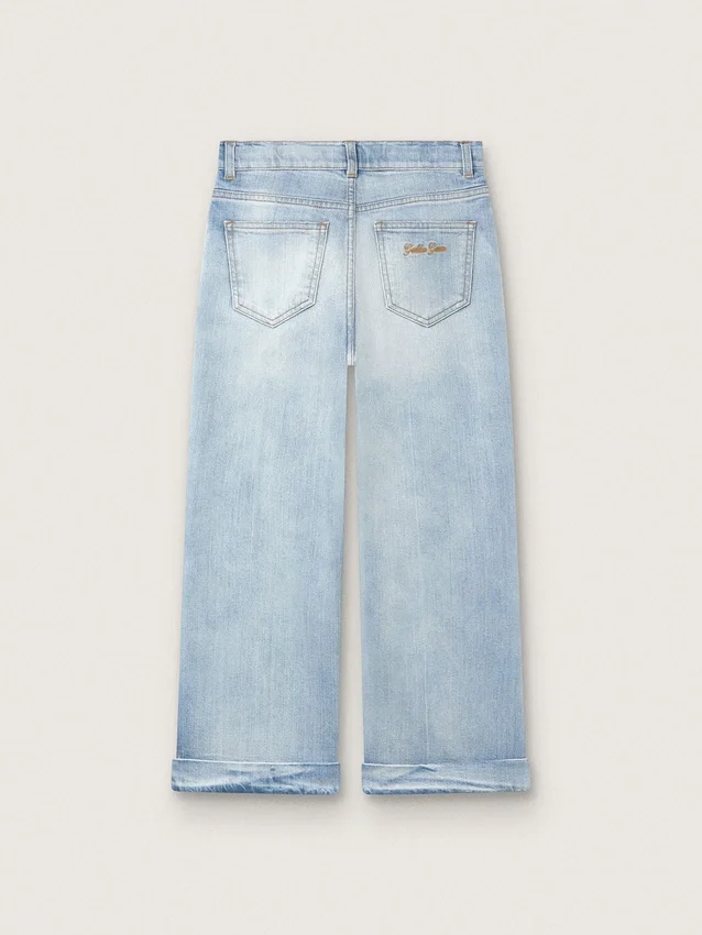 Guldfärgade bootcut-jeans för flickor i ljusblå denim med broderad logotyp